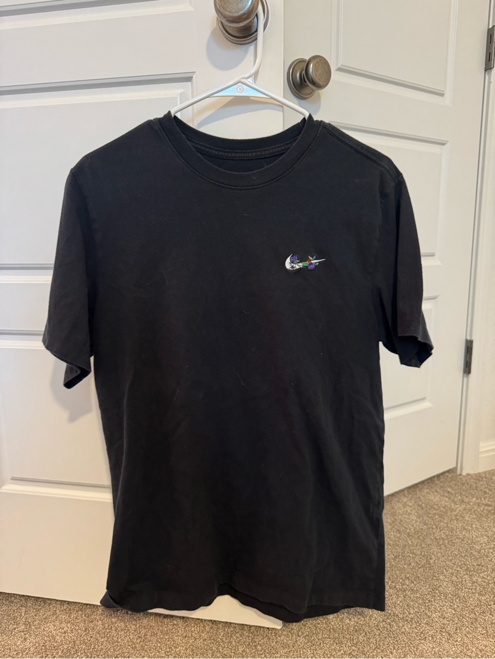 Nike Black Short Sleeve Tee with Floral Embroidered Swoosh